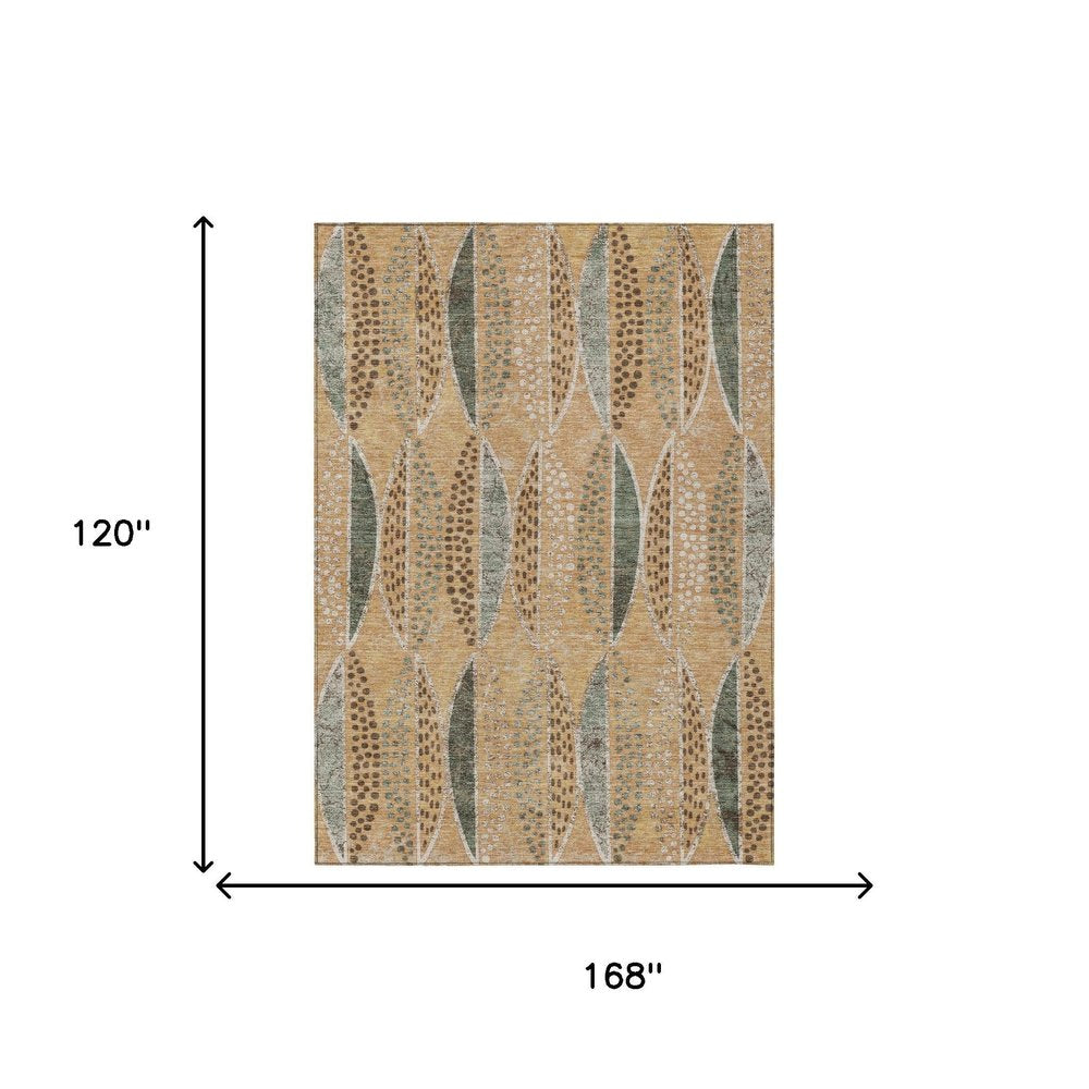 10' X 14' Copper And Beige Geometric Washable Indoor Outdoor Area Rug
