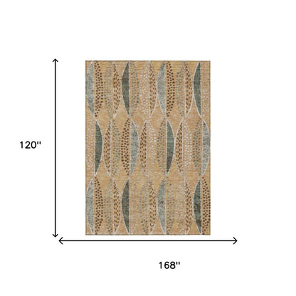 10' X 14' Copper And Beige Geometric Washable Indoor Outdoor Area Rug