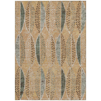 10' X 14' Copper And Beige Geometric Washable Indoor Outdoor Area Rug