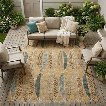 10' X 14' Copper And Beige Geometric Washable Indoor Outdoor Area Rug