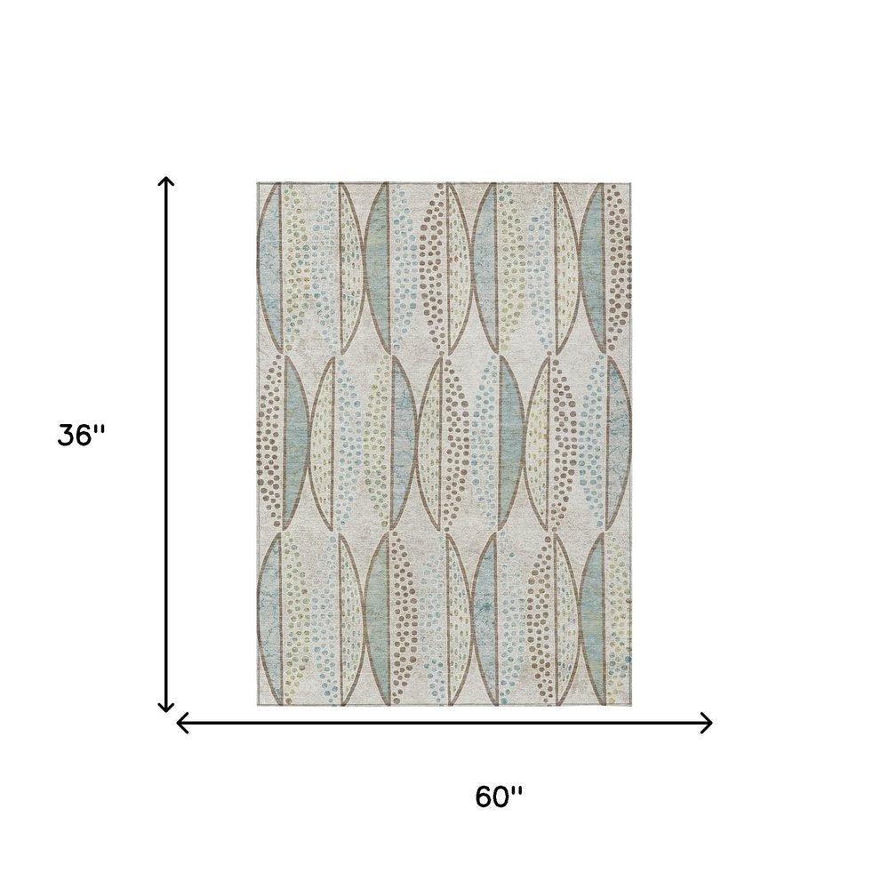 3' X 5' Ivory And Brown Geometric Washable Indoor Outdoor Area Rug HomeRoots