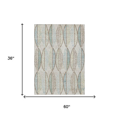 3' X 5' Ivory And Brown Geometric Washable Indoor Outdoor Area Rug HomeRoots