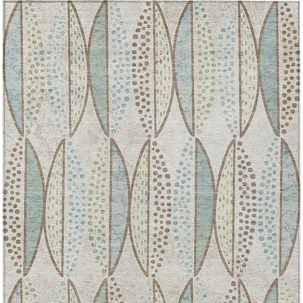 3' X 5' Ivory And Brown Geometric Washable Indoor Outdoor Area Rug HomeRoots