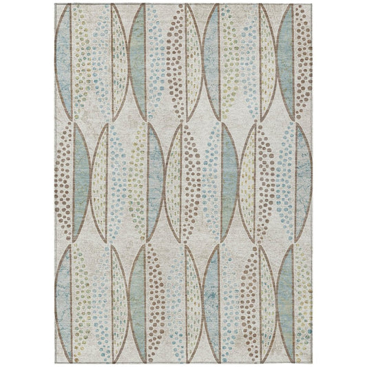 3' X 5' Ivory And Brown Geometric Washable Indoor Outdoor Area Rug