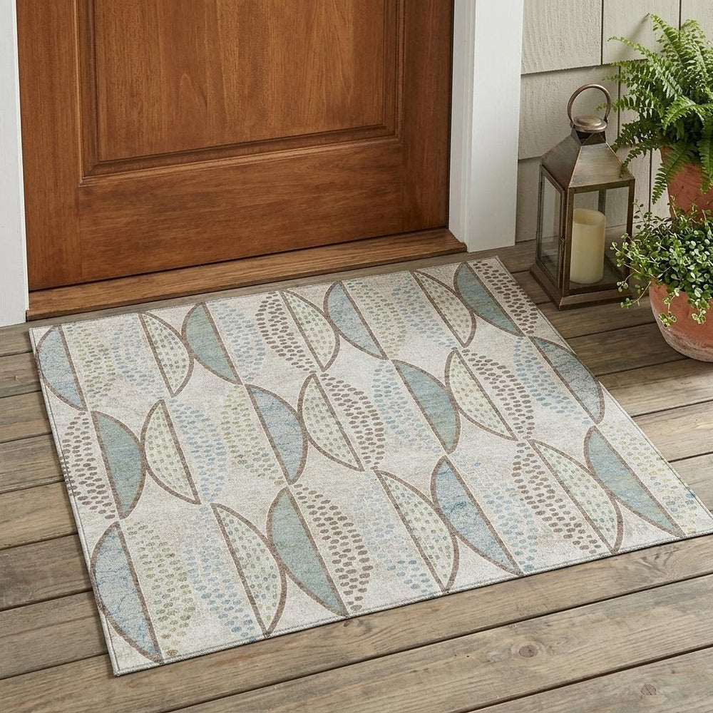 3' X 5' Ivory And Brown Geometric Washable Indoor Outdoor Area Rug HomeRoots