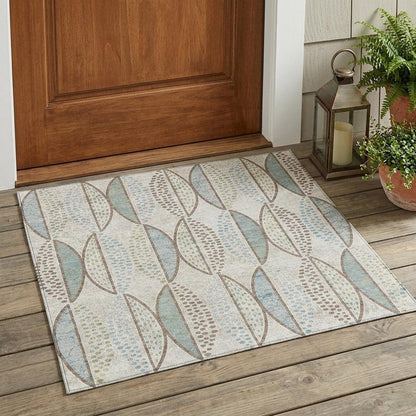 3' X 5' Ivory And Brown Geometric Washable Indoor Outdoor Area Rug HomeRoots
