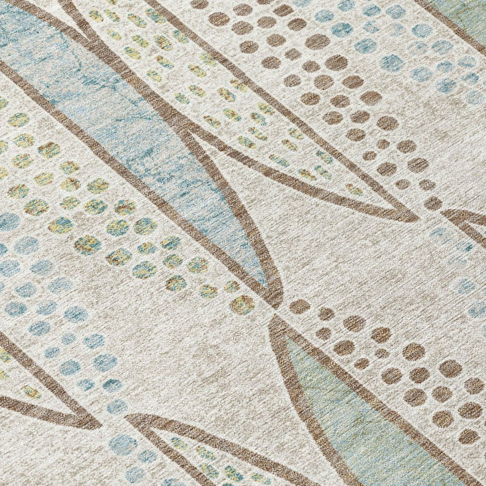 3' X 5' Ivory And Brown Geometric Washable Indoor Outdoor Area Rug — view 3