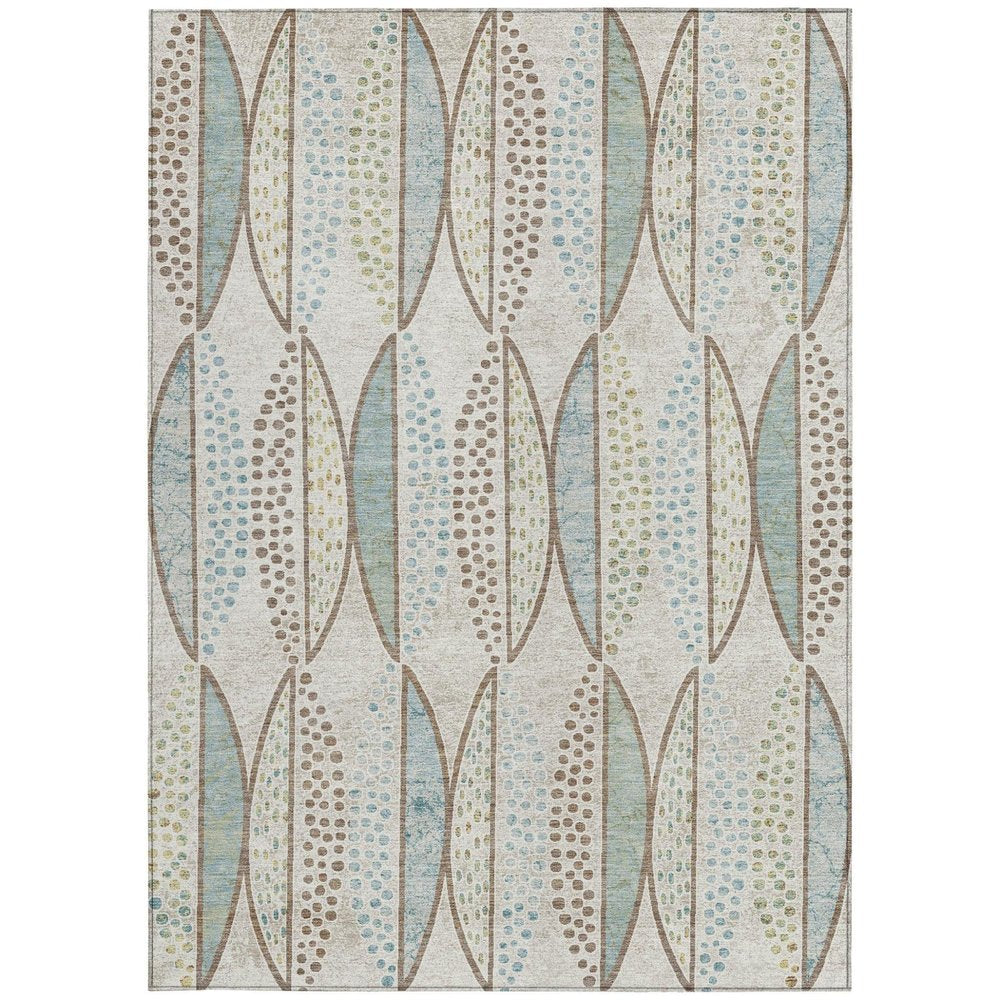 5' X 8' Ivory And Brown Geometric Washable Indoor Outdoor Area Rug — view 7