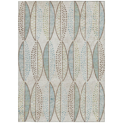 5' X 8' Ivory And Brown Geometric Washable Indoor Outdoor Area Rug