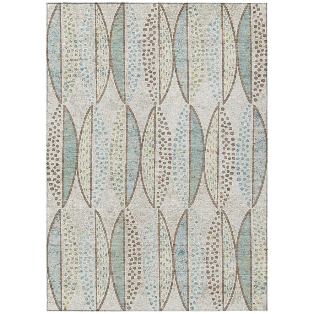 5' X 8' Ivory And Brown Geometric Washable Indoor Outdoor Area Rug — view 1
