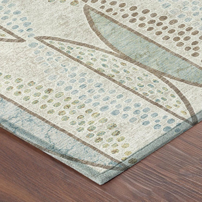 5' X 8' Ivory And Brown Geometric Washable Indoor Outdoor Area Rug