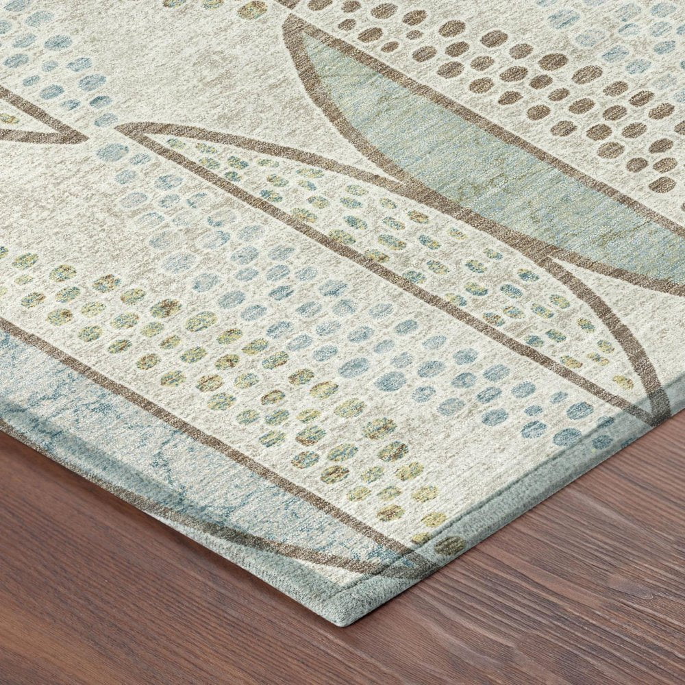 5' X 8' Ivory And Brown Geometric Washable Indoor Outdoor Area Rug — view 2