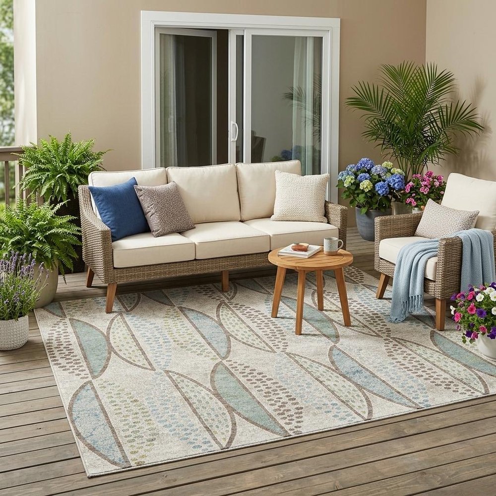 5' X 8' Ivory And Brown Geometric Washable Indoor Outdoor Area Rug HomeRoots