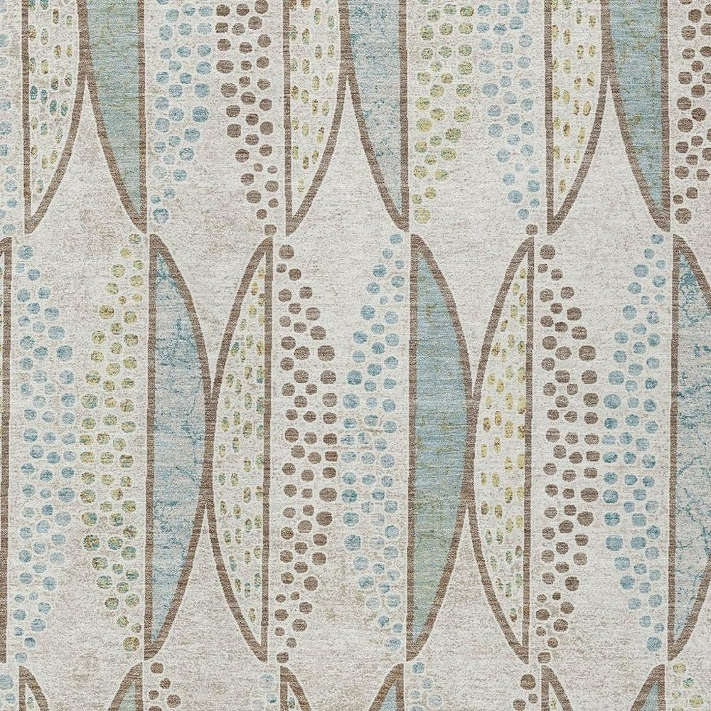 5' X 8' Ivory And Brown Geometric Washable Indoor Outdoor Area Rug