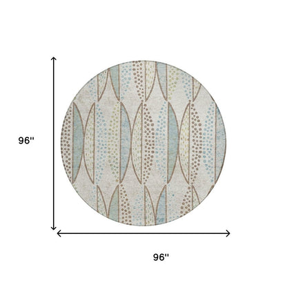 8' Ivory And Brown Round Geometric Washable Indoor Outdoor Area Rug HomeRoots