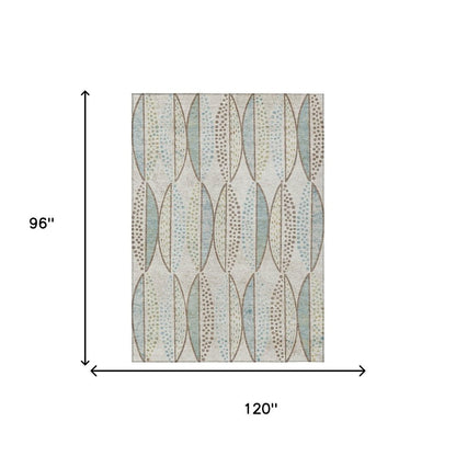 8' X 10' Ivory And Brown Geometric Washable Indoor Outdoor Area Rug HomeRoots