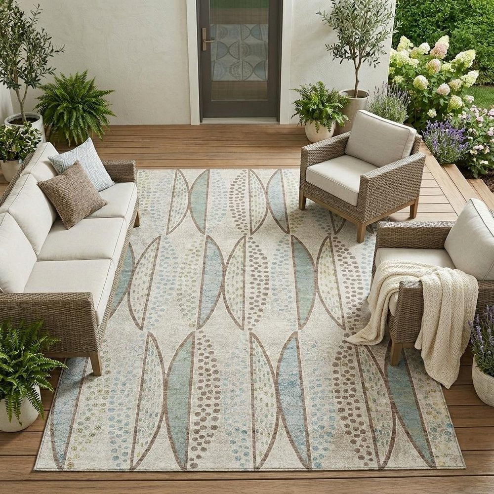 8' X 10' Ivory And Brown Geometric Washable Indoor Outdoor Area Rug HomeRoots