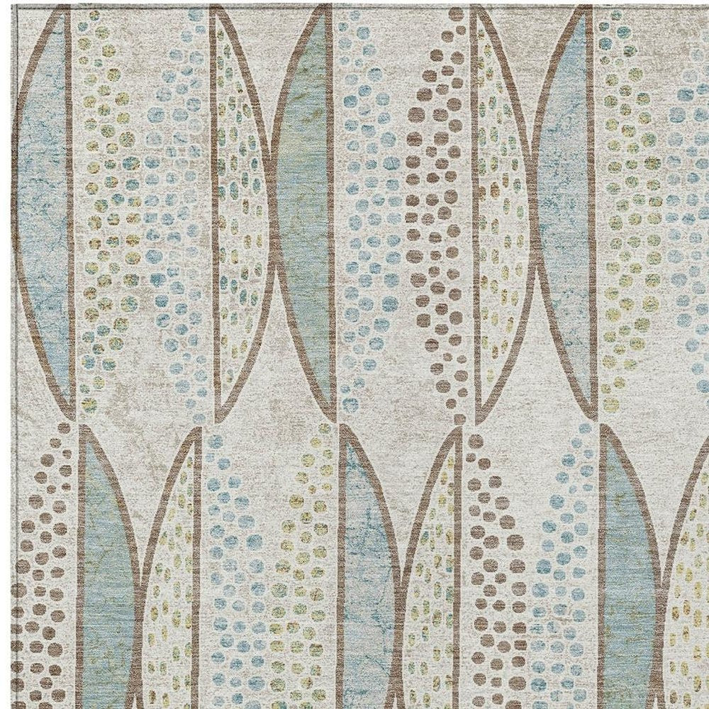 8' X 10' Ivory And Brown Geometric Washable Indoor Outdoor Area Rug — view 6