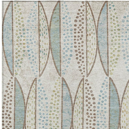 8' X 10' Ivory And Brown Geometric Washable Indoor Outdoor Area Rug