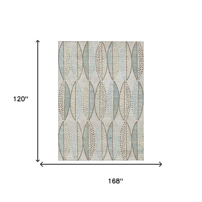 10' X 14' Ivory And Brown Geometric Washable Indoor Outdoor Area Rug HomeRoots