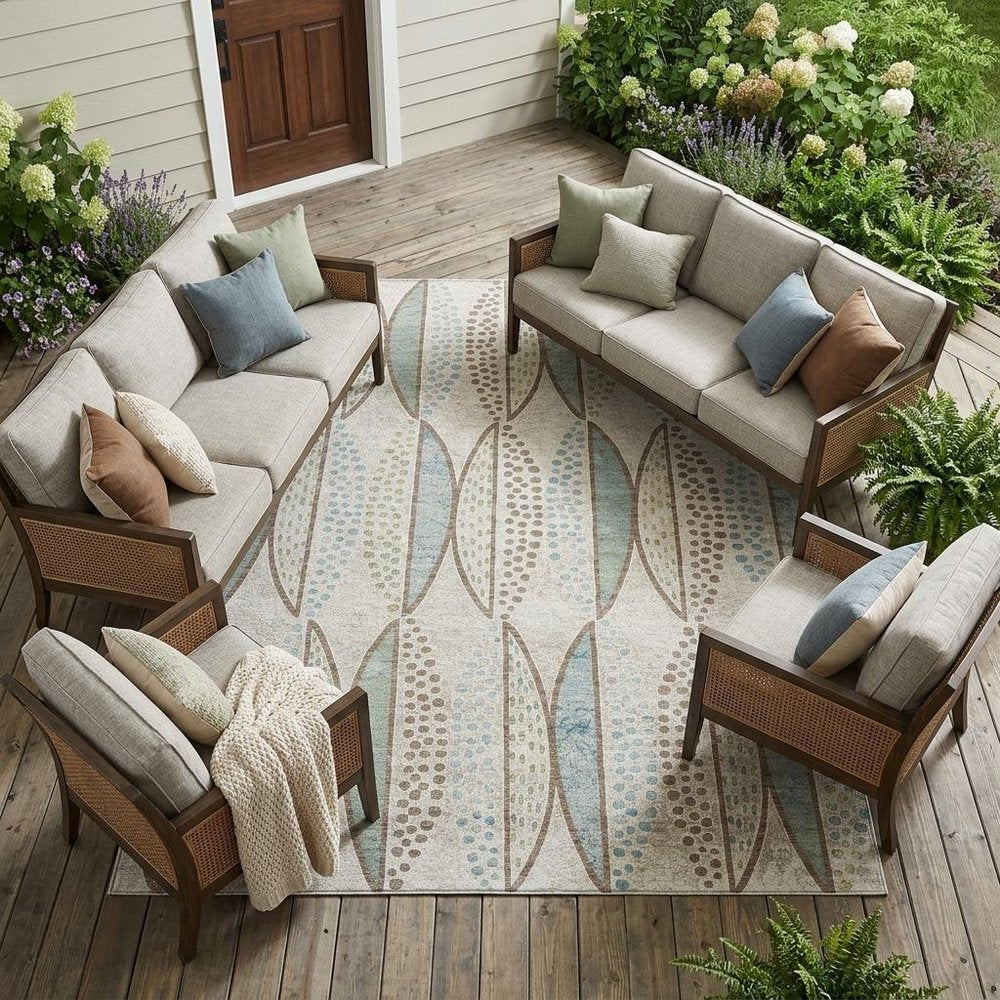10' X 14' Ivory And Brown Geometric Washable Indoor Outdoor Area Rug HomeRoots