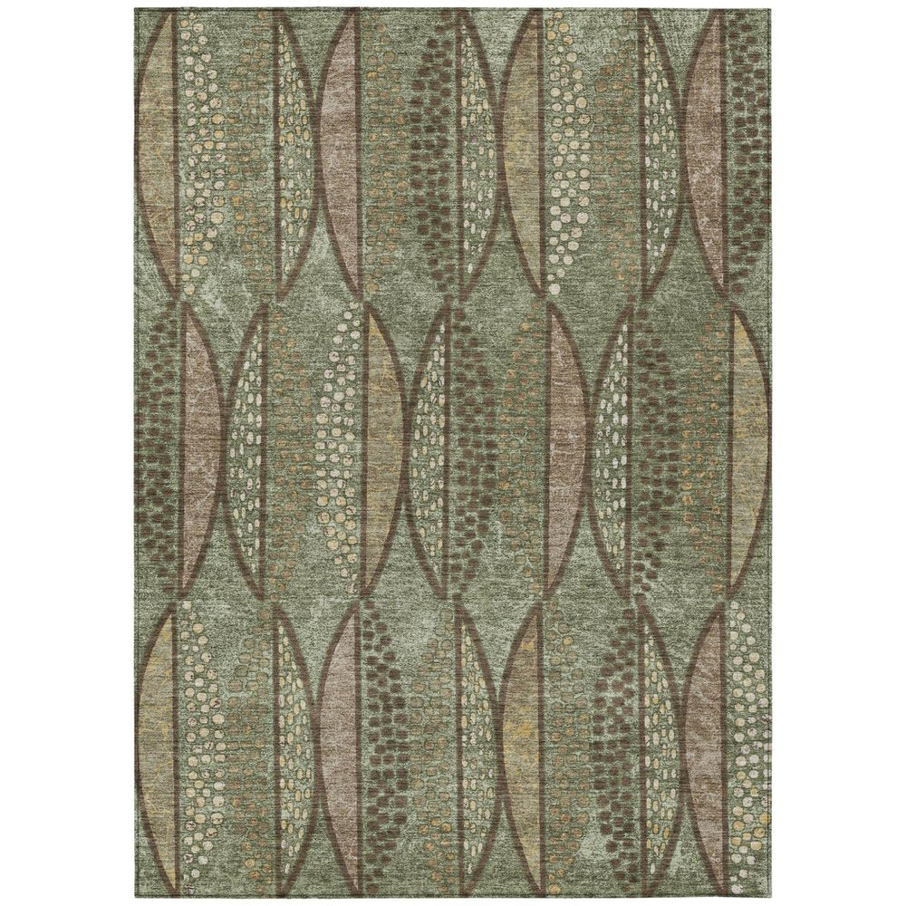 5' X 8' Olive Green And Linen Geometric Washable Indoor Outdoor Area Rug — view 1