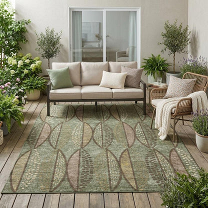 5' X 8' Olive Green And Linen Geometric Washable Indoor Outdoor Area Rug HomeRoots
