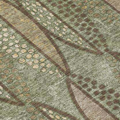 5' X 8' Olive Green And Linen Geometric Washable Indoor Outdoor Area Rug HomeRoots