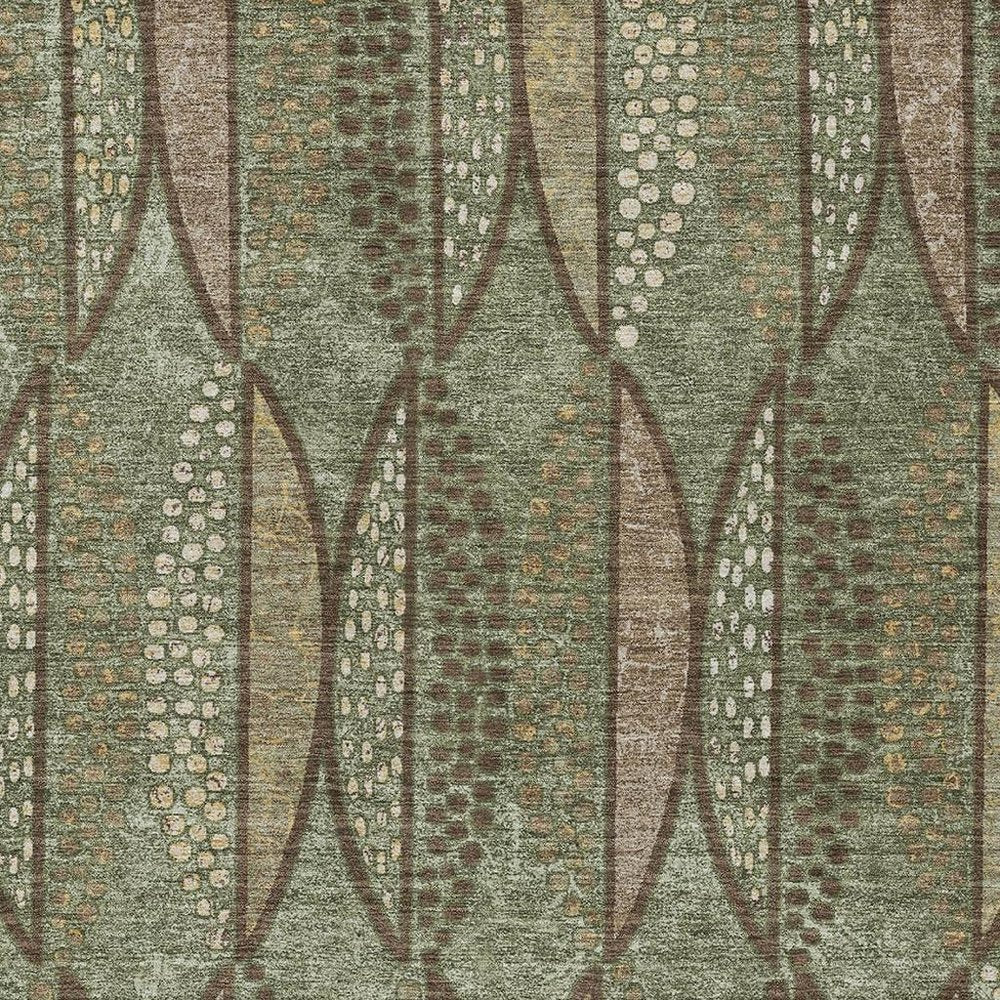 5' X 8' Olive Green And Linen Geometric Washable Indoor Outdoor Area Rug — view 6