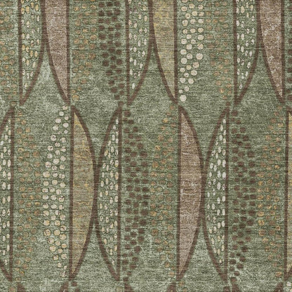 5' X 8' Olive Green And Linen Geometric Washable Indoor Outdoor Area Rug HomeRoots