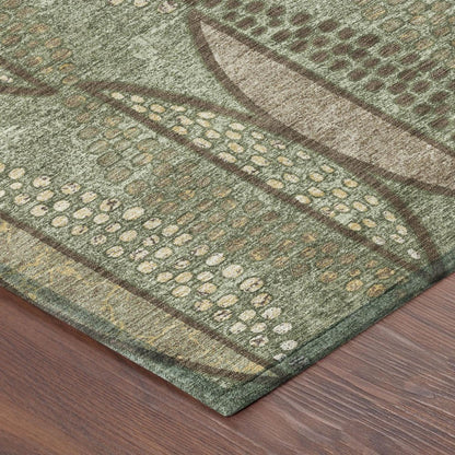 8' Olive Green And Linen Round Geometric Washable Indoor Outdoor Area Rug HomeRoots