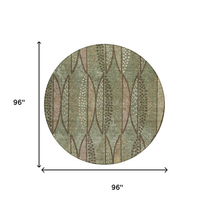 8' Olive Green And Linen Round Geometric Washable Indoor Outdoor Area Rug HomeRoots