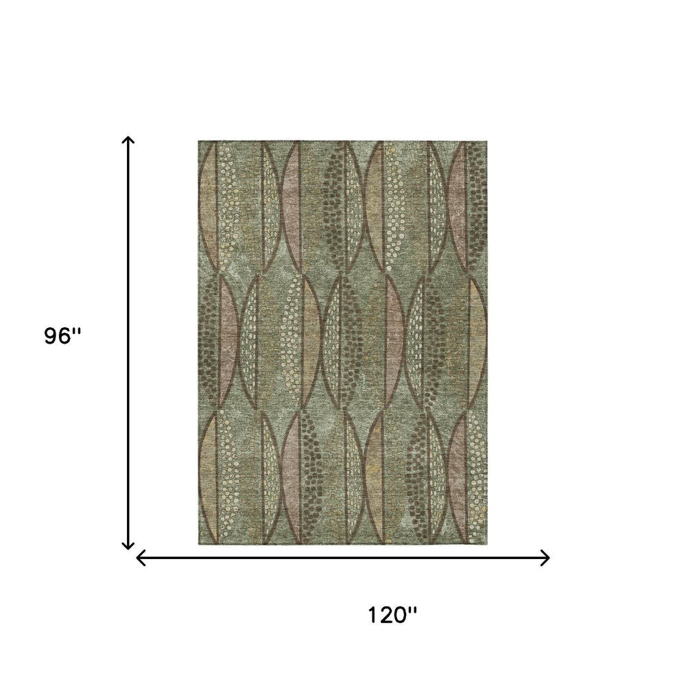 8' X 10' Olive Green And Linen Geometric Washable Indoor Outdoor Area Rug — view 4