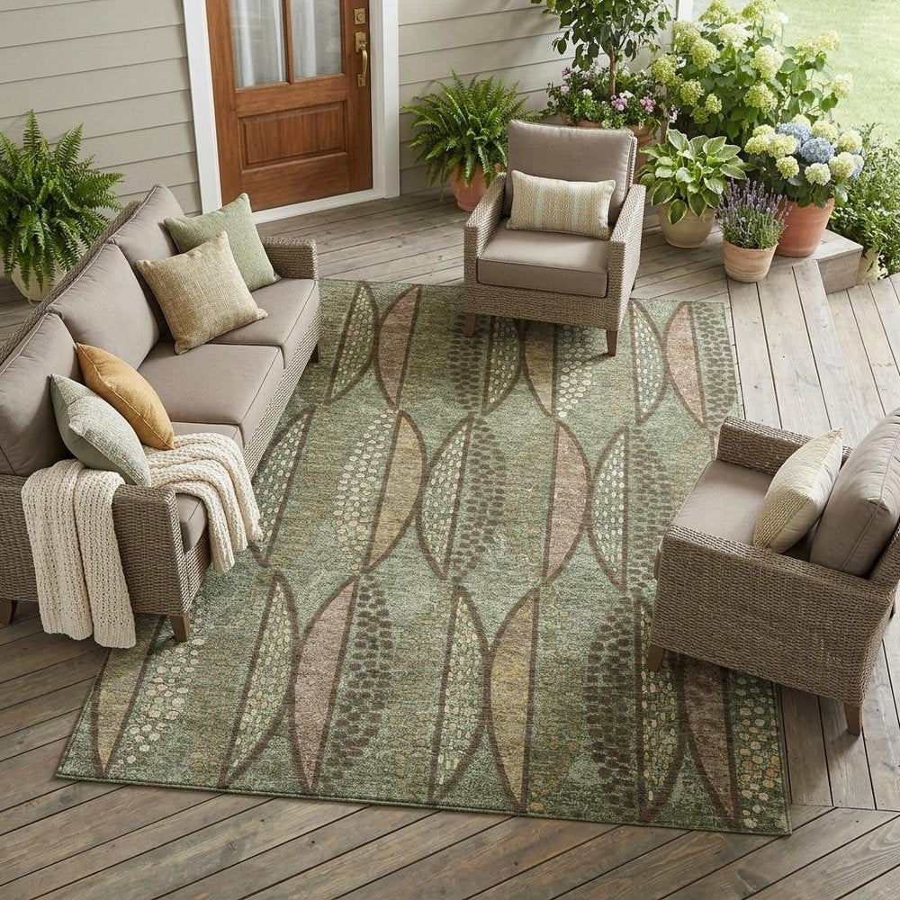 8' X 10' Olive Green And Linen Geometric Washable Indoor Outdoor Area Rug HomeRoots