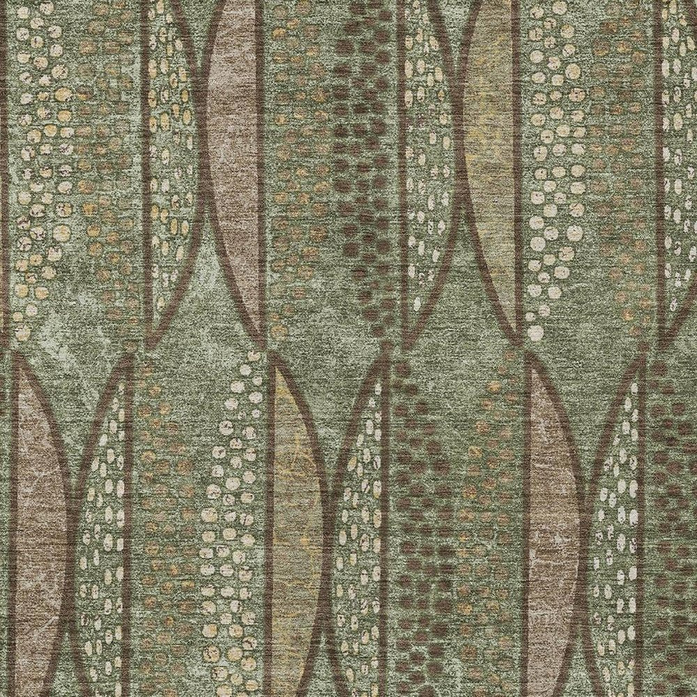 8' X 10' Olive Green And Linen Geometric Washable Indoor Outdoor Area Rug