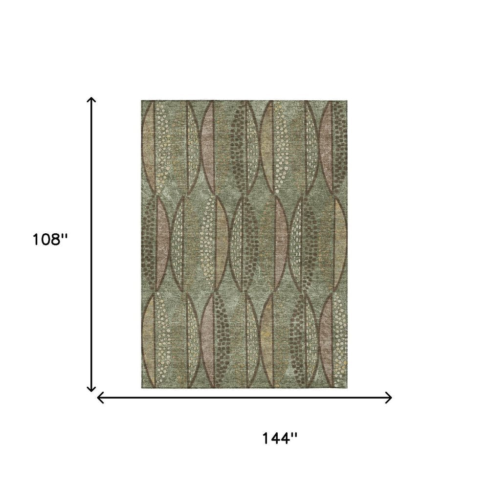 9' X 12' Olive Green And Linen Geometric Washable Indoor Outdoor Area Rug — view 4