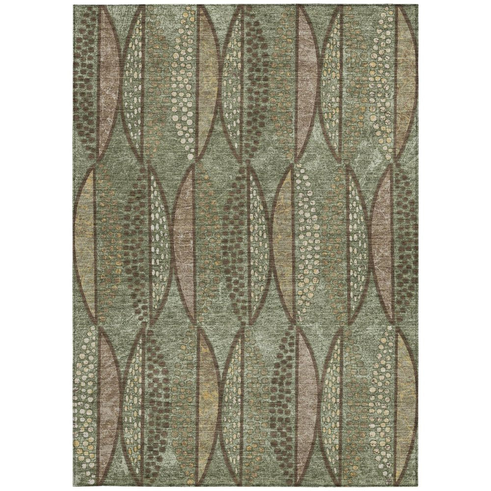 9' X 12' Olive Green And Linen Geometric Washable Indoor Outdoor Area Rug — view 7