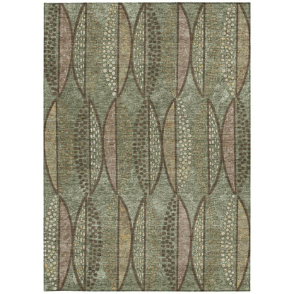 9' X 12' Olive Green And Linen Geometric Washable Indoor Outdoor Area Rug HomeRoots