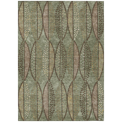 9' X 12' Olive Green And Linen Geometric Washable Indoor Outdoor Area Rug HomeRoots