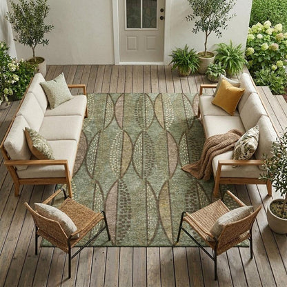 9' X 12' Olive Green And Linen Geometric Washable Indoor Outdoor Area Rug HomeRoots