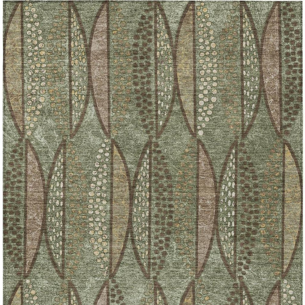 10' X 14' Olive Green And Linen Geometric Washable Indoor Outdoor Area Rug — view 7
