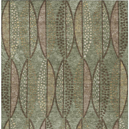 10' X 14' Olive Green And Linen Geometric Washable Indoor Outdoor Area Rug HomeRoots