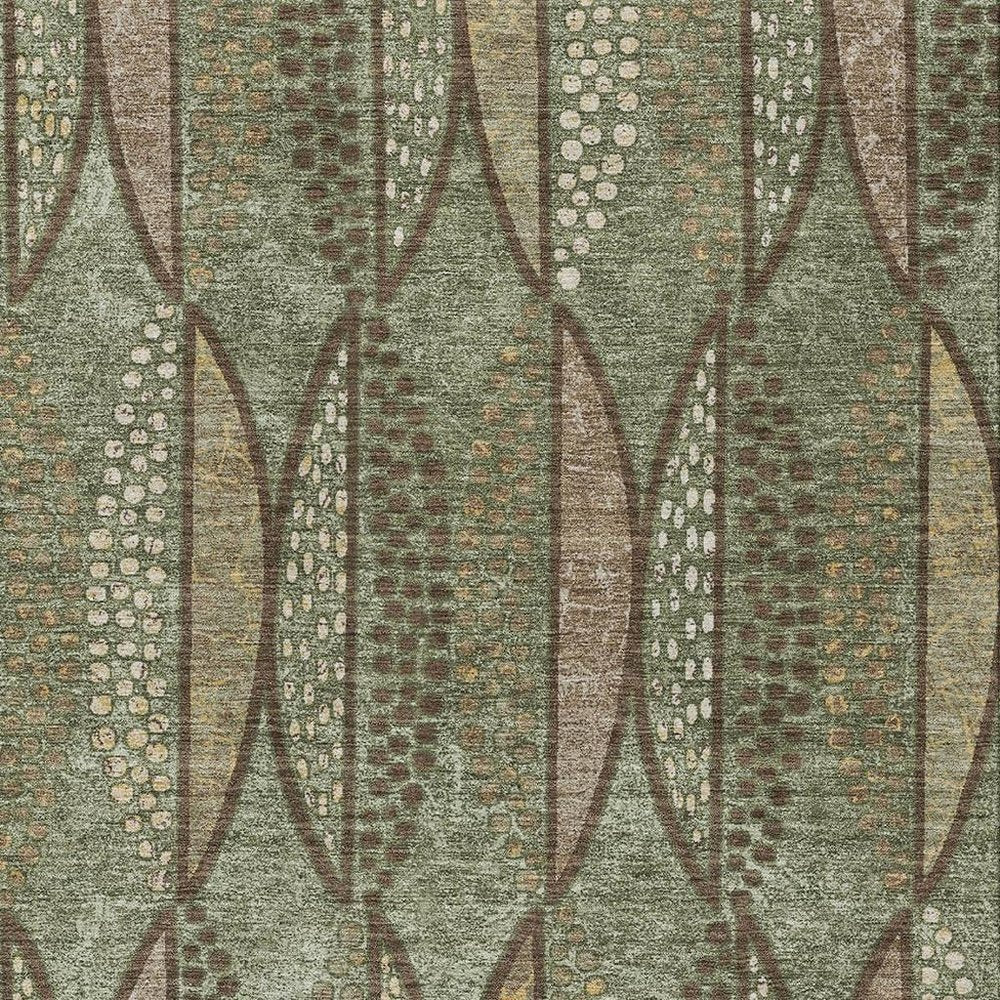 10' X 14' Olive Green And Linen Geometric Washable Indoor Outdoor Area Rug HomeRoots