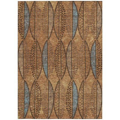 3' X 5' Orange And Blue Geometric Washable Indoor Outdoor Area Rug
