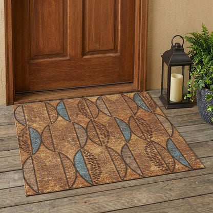 3' X 5' Orange And Blue Geometric Washable Indoor Outdoor Area Rug HomeRoots