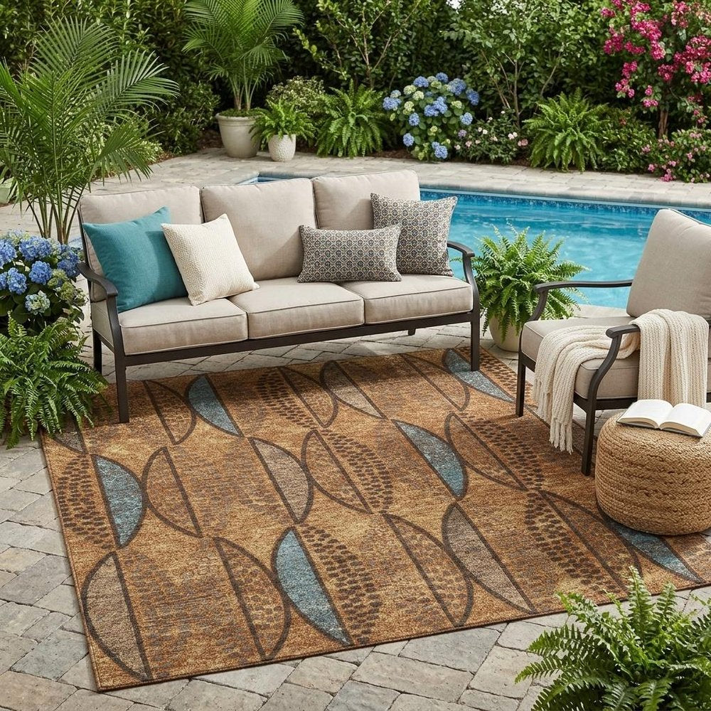 5' X 8' Orange And Blue Geometric Washable Indoor Outdoor Area Rug HomeRoots