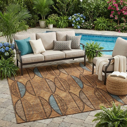 5' X 8' Orange And Blue Geometric Washable Indoor Outdoor Area Rug HomeRoots