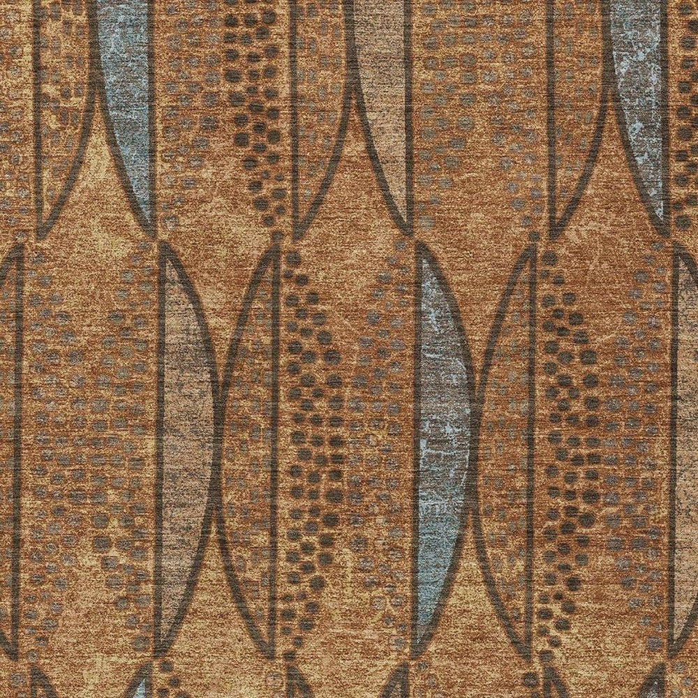 5' X 8' Orange And Blue Geometric Washable Indoor Outdoor Area Rug HomeRoots