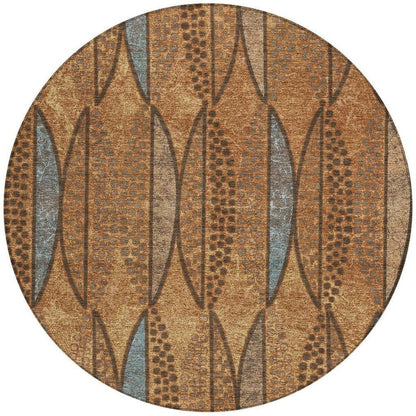8' Orange And Blue Round Geometric Washable Indoor Outdoor Area Rug HomeRoots