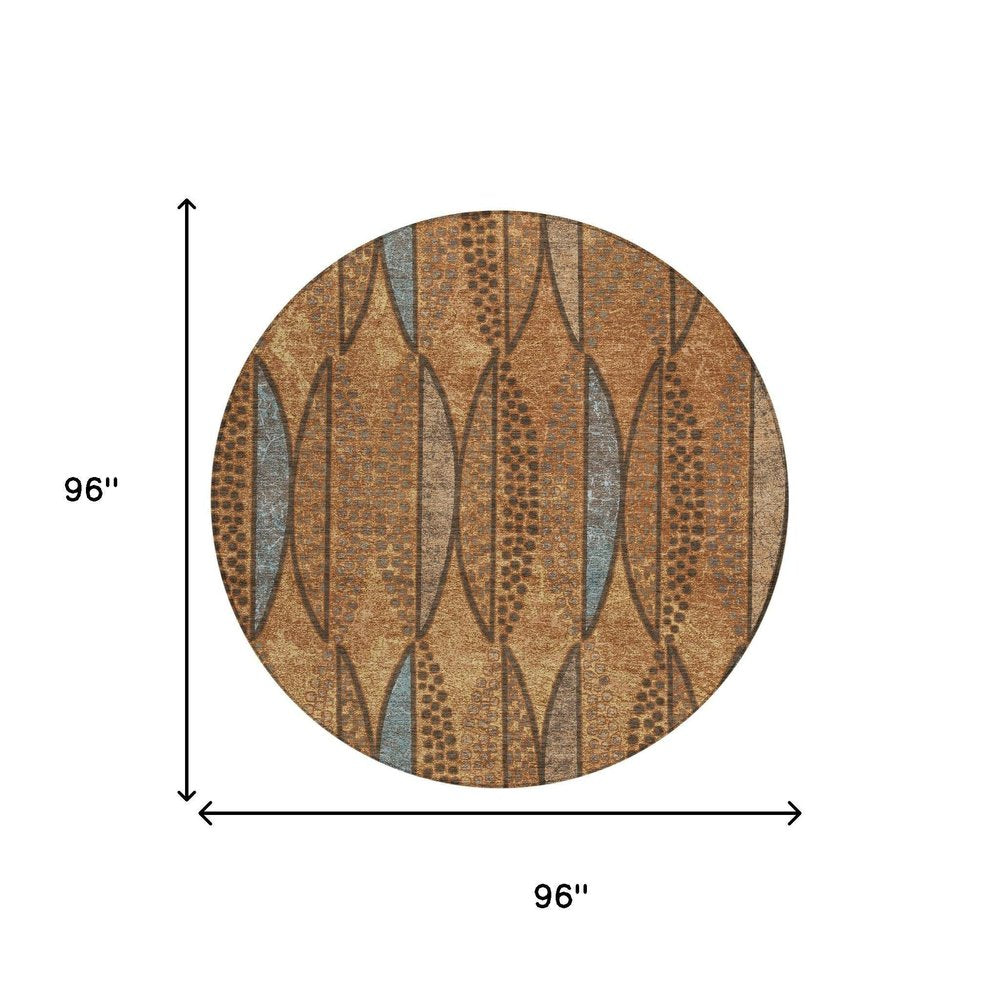 8' Orange And Blue Round Geometric Washable Indoor Outdoor Area Rug HomeRoots